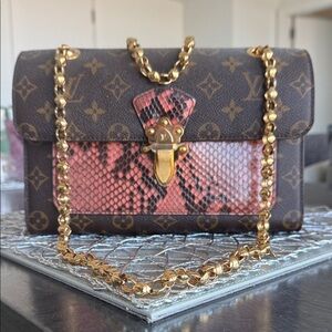 Louis Vuitton Brown Monogram Canvas with Pink Python Accent Chain Shoulder Bag